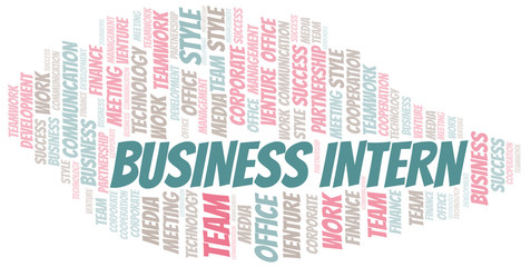 Business Intern word cloud. Collage made with text only.