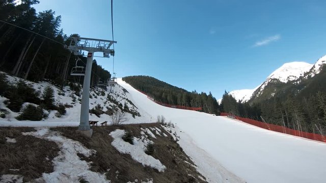 Aerial view of black Tomba slope in Bansko Bulgaria. A world ski cup piste and the most dangerous one