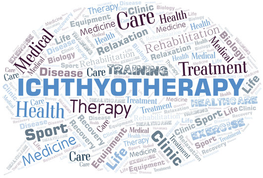 Ichthyotherapy word cloud. Wordcloud made with text only.
