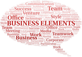 Business Elements word cloud. Collage made with text only.