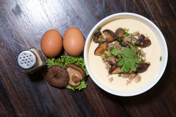 Steamed egg  decorated with vegetable, mushroom