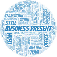 Fototapeta premium Business Present word cloud. Collage made with text only.