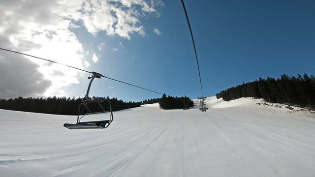 Aerial view of black Tomba slope in Bansko Bulgaria. A world ski cup piste and the most dangerous one