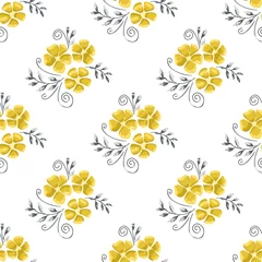 Tuinposter Vintage flowers in a new way. Stamens and leaves in a seamless pattern. © WI-tuss