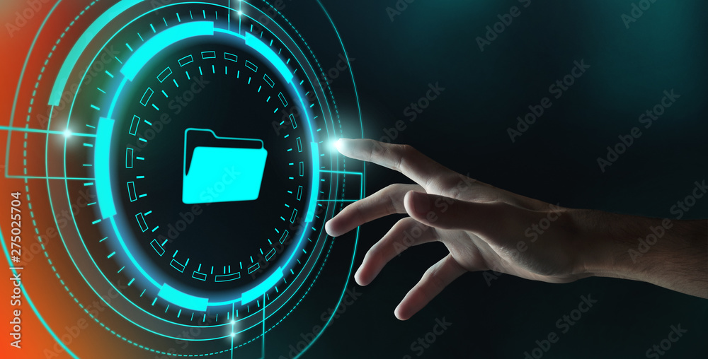 Poster Hand Pressing Button With File Folder Icon