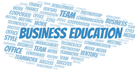 Business Education word cloud. Collage made with text only.