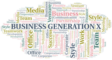 Business Generation X word cloud. Collage made with text only.