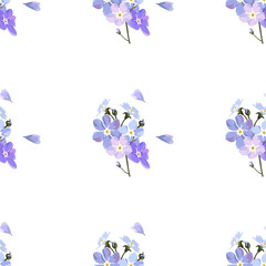 Naklejka na ściany i meble Vintage seamless pattern with field small blue flowers on white background.