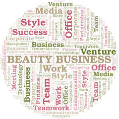 Beauty Business word cloud. Collage made with text only.