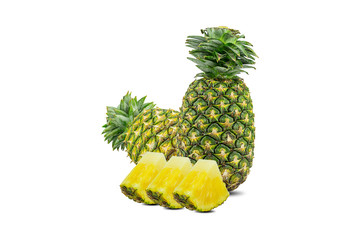 Fresh fruit,organic pineapple with Pineapple with half and slices isolated on a white background.