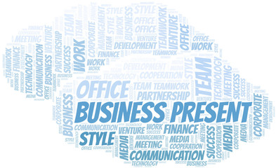 Business Present word cloud. Collage made with text only.