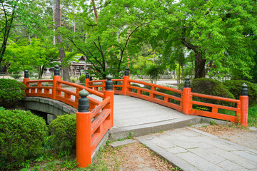 京都　今宮神社の神橋　新緑