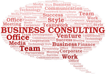 Business Consulting word cloud. Collage made with text only.