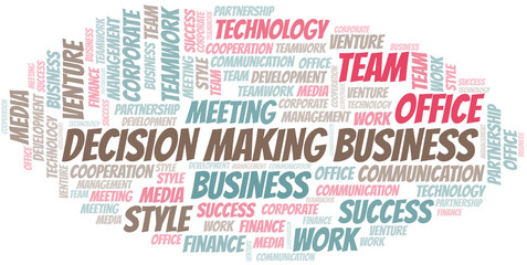 Decision Making Business word cloud. Collage made with text only.
