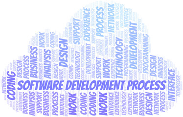 Obraz premium Software Development Process word cloud. Wordcloud made with text only.