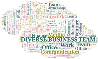 Obraz premium Diverse Business Team word cloud. Collage made with text only.