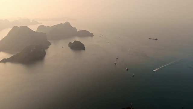 Beautiful sea landscape from flycam in Ha Long Bay, Vietnam. Halongbay is World Natural Heritage of Quang Ninh, Vietnam.