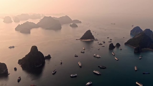 Beautiful sea landscape from flycam in Ha Long Bay, Vietnam. Halongbay is World Natural Heritage of Quang Ninh, Vietnam.