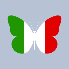 Italy flag icon in the shape of a Butterfly. Italian national symbol. Vector illustration.