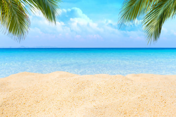 Fototapeta na wymiar Sea view tropical beach with sunny sky,background in summer.For product display.Calm Sea and Blue Sky.