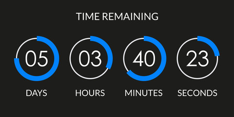 Countdown timer. Time counter with digital scoreboard. Time remaining display. Vector illustration.