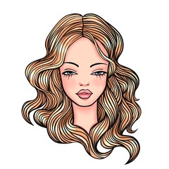 portrait of a young woman with long hair, line art illustration