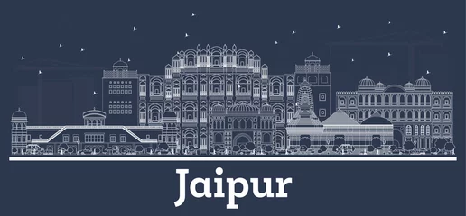 Fotobehang Outline Jaipur India City Skyline with White Buildings. © BooblGum