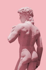 Naklejka premium Pink background, David sculpture, Michelangelo 1501—1504