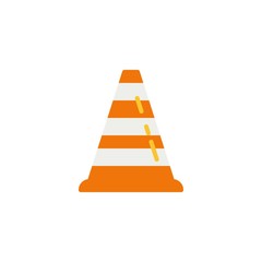 Striped construction cone flat icon, vector sign, Safety cone colorful pictogram isolated on white. Symbol, logo illustration. Flat style design
