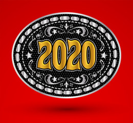 2020 Western Cowboy Belt Buckle vector illustration