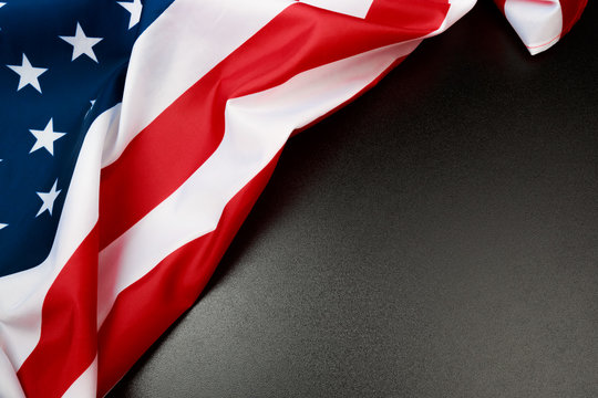 American flag on a black  background  top view