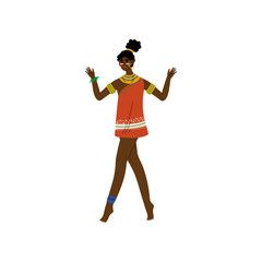 Beautiful African Woman, Aboriginal Girl Dressed in Bright Traditional Tribal Clothing and Ethnic Jewelry Vector Illustration