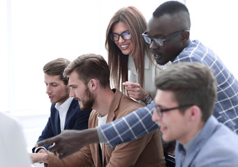 employees discussing a new business project