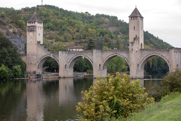 The medieval Pont Valentre over the River Lot, Cahors, The Lot, France