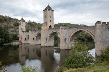 Fototapeta na wymiar The medieval Pont Valentre over the River Lot, Cahors, The Lot, France