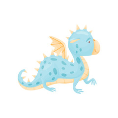 Cute dragon stands on four legs. Vector illustration on white background.