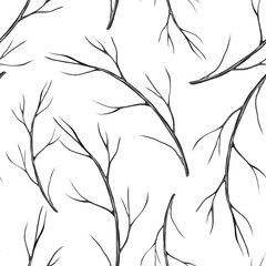 Dry tree branches, seamless pattern. Autumn background