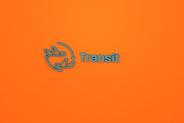 3D illustration of Transit, blue color and blue text with orange background.