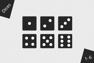 Dices Set 1 To 6 - Vector Illustration - Isolated On Transparent Background