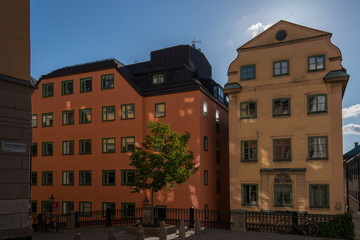 Fototapeta premium Streets and alleys in the old town, Gamla Stan, in Stockholm an early summer morning