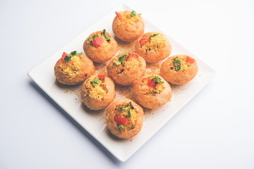 Sev puri - Indian snack and a type of chaat. Popular in Mumbai/pune from Maharashtra. it's a roadside food also served as a starter in restaurants