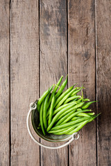 Fresh green bean on background with copyspace
