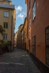 Streets and alleys in the old town, Gamla Stan, in Stockholm an early summer morning