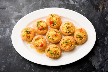Sev puri - Indian snack and a type of chaat. Popular in Mumbai/pune from Maharashtra. it's a roadside food also served as a starter in restaurants