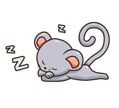 Vector illustration of cartoon cute mouse character isolated on white background. Symbol of chinese new year 2020. Little mouse sleeping.
