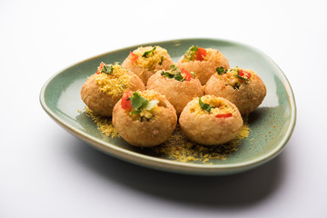 Sev puri - Indian snack and a type of chaat. Popular in Mumbai/pune from Maharashtra. it's a roadside food also served as a starter in restaurants