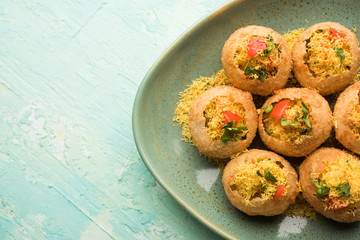 Sev puri - Indian snack and a type of chaat. Popular in Mumbai/pune from Maharashtra. it's a roadside food also served as a starter in restaurants