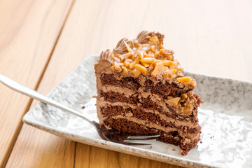 Cocoa cake on a wooden table