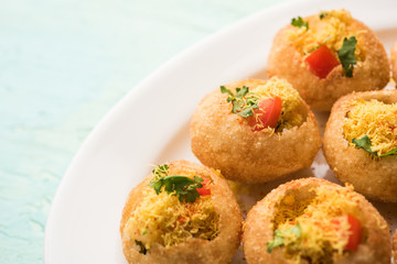 Sev puri - Indian snack and a type of chaat. Popular in Mumbai/pune from Maharashtra. it's a roadside food also served as a starter in restaurants