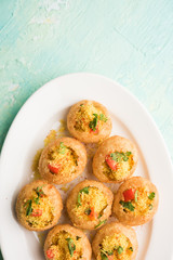 Sev puri - Indian snack and a type of chaat. Popular in Mumbai/pune from Maharashtra. it's a roadside food also served as a starter in restaurants